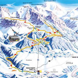 Karte der Skigebiete, die mit der Seilbahn Pejo3000 - Marilleva - Tonale - Trentino erreichbar sind - Trentino